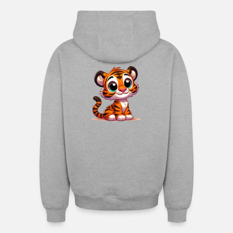 Tigre - Sweat à capuche unisexe zippé oversize épais SPREAD - gris chiné