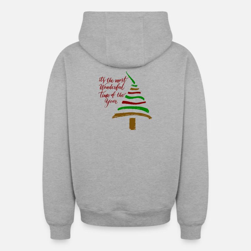 Arbre de Noël - Sweat à capuche unisexe zippé oversize épais SPREAD - gris chiné