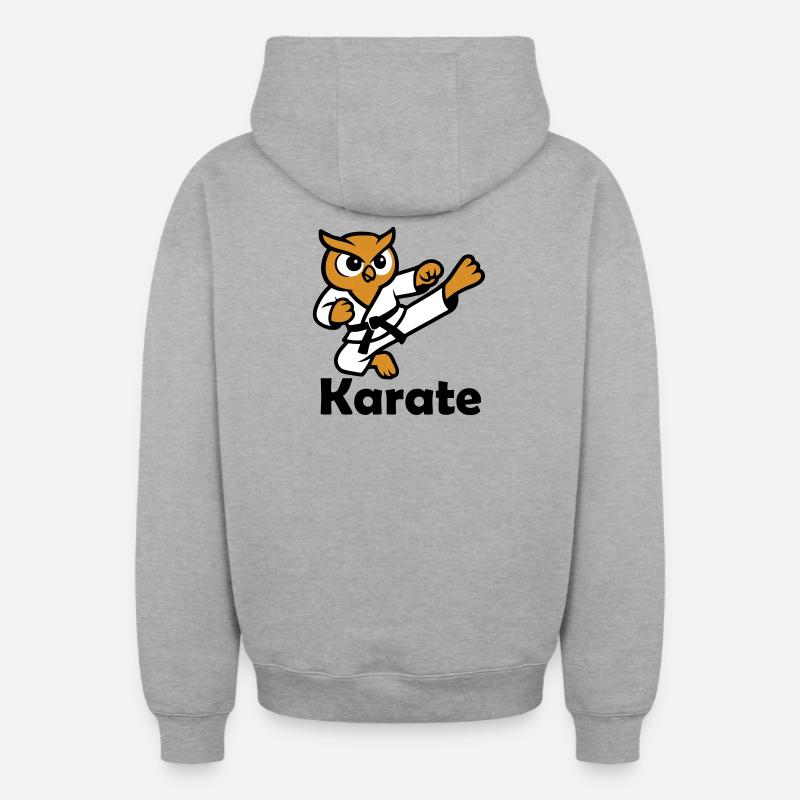 Hibou de karaté - Sweat à capuche unisexe zippé oversize épais SPREAD - gris chiné