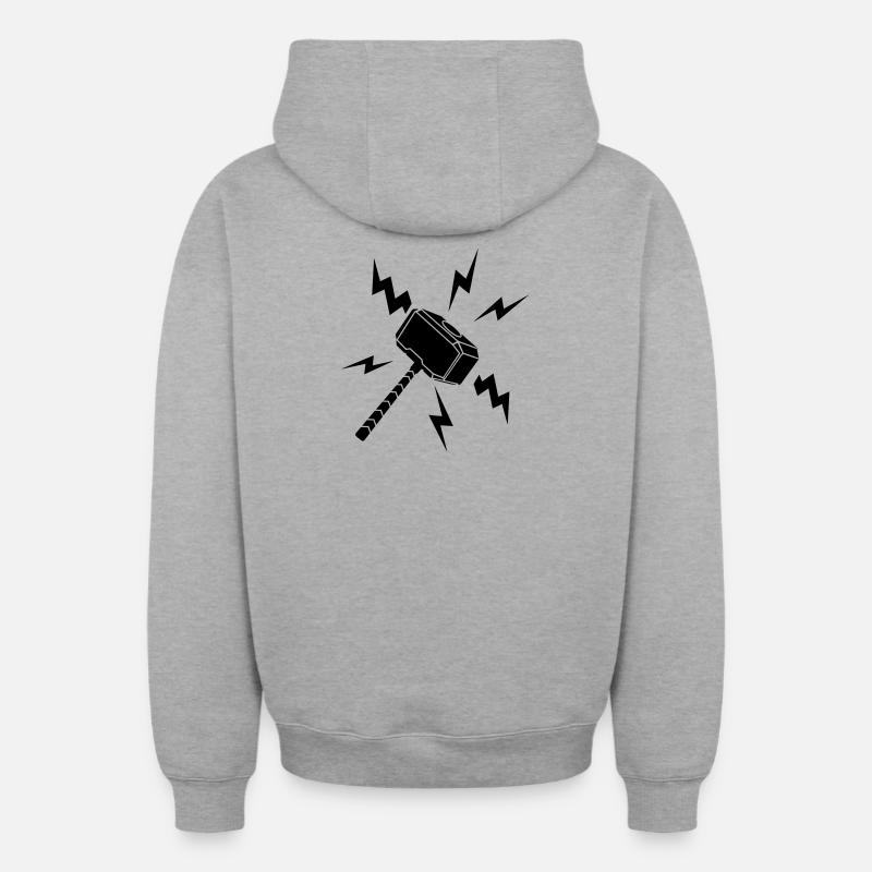 Thor-Hammer mit Blitz - Oversized Heavyweight Unisex Zip Hoodie - Grau meliert