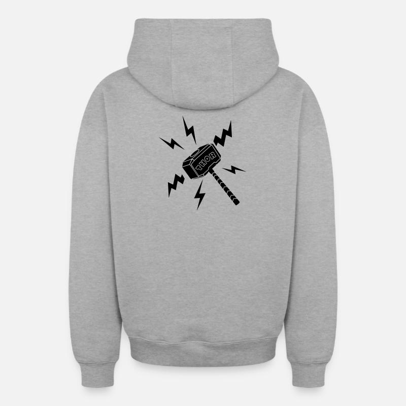 Thor-Hammer mit Text THOR - Oversized Heavyweight Unisex Zip Hoodie - Grau meliert