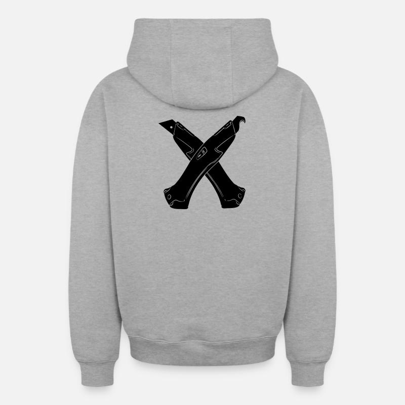 couteau stanley 5 - Sweat à capuche unisexe zippé oversize épais SPREAD - gris chiné
