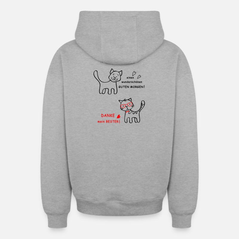 Bonjour chien et chat - Sweat à capuche unisexe zippé oversize épais SPREAD - gris chiné