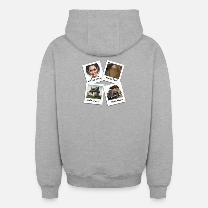 Motif anti-frime - Sweat à capuche unisexe zippé oversize épais SPREAD - gris chiné