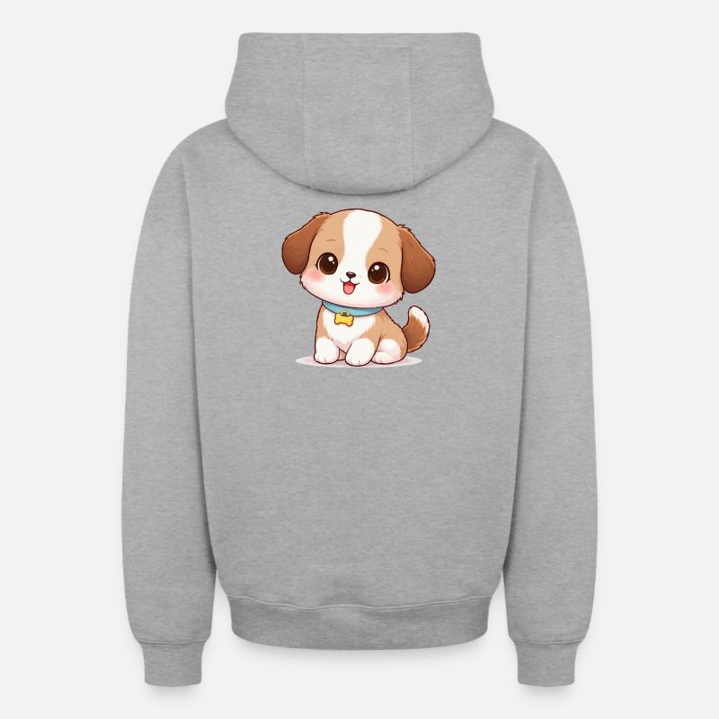 Dog Cute Comic - Sweat à capuche unisexe zippé oversize épais SPREAD - gris chiné