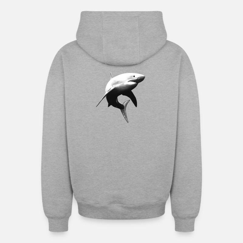 Grand requin blanc - Sweat à capuche unisexe zippé oversize épais SPREAD - gris chiné