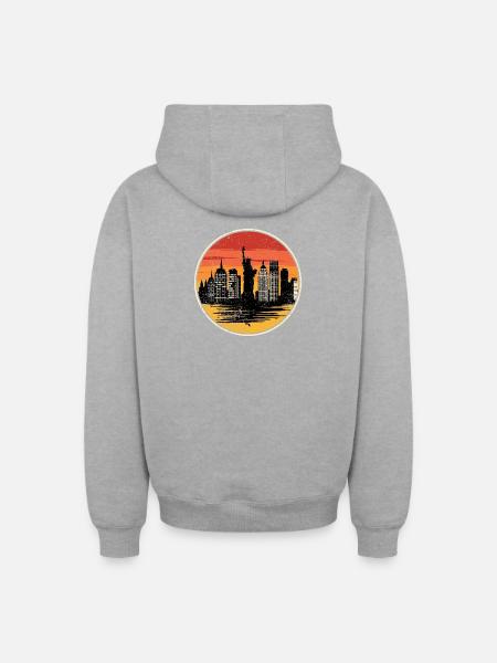 Sunset Liberty Skyline - Oversized Heavyweight Unisex Zip Hoodie - heather grey