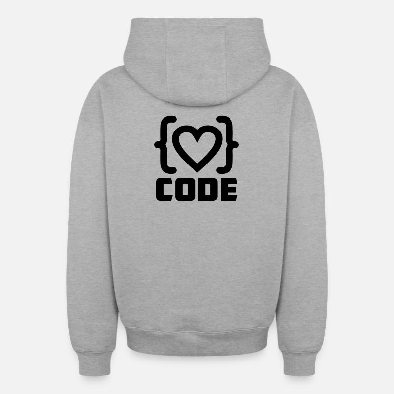 Herzprogrammierer Code Logo mit Text CODE - Oversized Heavyweight Unisex Zip Hoodie - Grau meliert