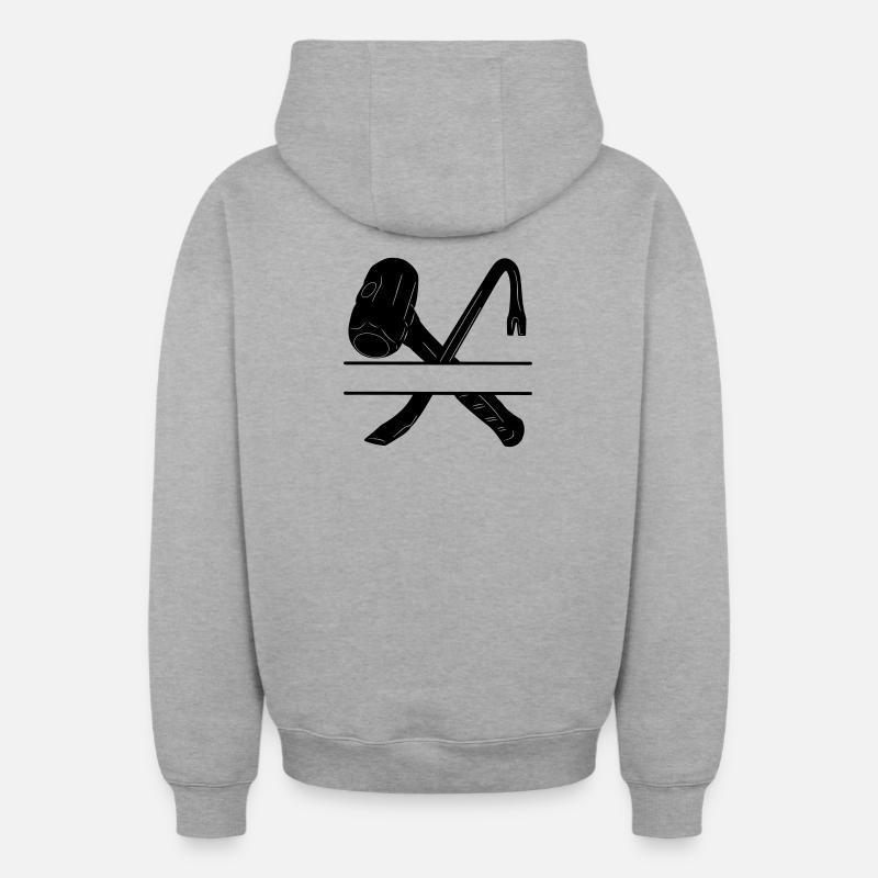 Marteau croisé et monogramme - Sweat à capuche unisexe zippé oversize épais SPREAD - gris chiné