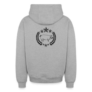 Schwein transparentes Schwein im Lorbeerkranz - Oversized Heavyweight Unisex Zip Hoodie - Grau meliert - Hinten - AI Model Male 185 dark (185cm)