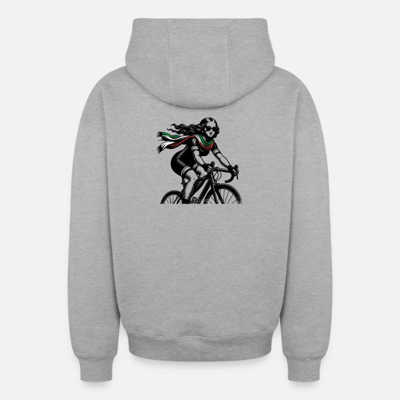 Mona Lisa à vélo - Sweat à capuche unisexe zippé oversize épais SPREAD - gris chiné