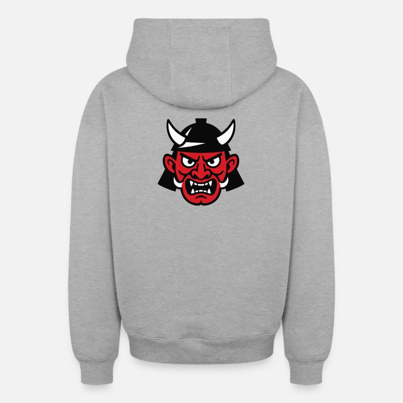 Samurai Devil - Oversized Heavyweight Unisex Zip Hoodie - Grau meliert