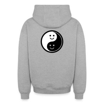 Yin Yang avec Smileys | Symbole de solde positif - Sweat à capuche unisexe zippé oversize épais SPREAD - gris chiné - Dos - AI Model Male 185 dark (185cm)
