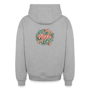 Tatouage vintage de poisson lotus en Poissons - Sweat à capuche unisexe zippé oversize épais SPREAD - gris chiné - Dos - AI Model Male 185 dark (185cm)