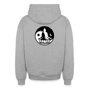 Yin und Yang - Oversized Heavyweight Unisex Zip Hoodie - Grau meliert - Hinten - AI Model Male 185 dark (185cm)