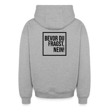 Bevor du fragst, NEIN! (schwarz) - Oversized Heavyweight Unisex Zip Hoodie - Grau meliert - Hinten - AI Model Male 185 dark (185cm)