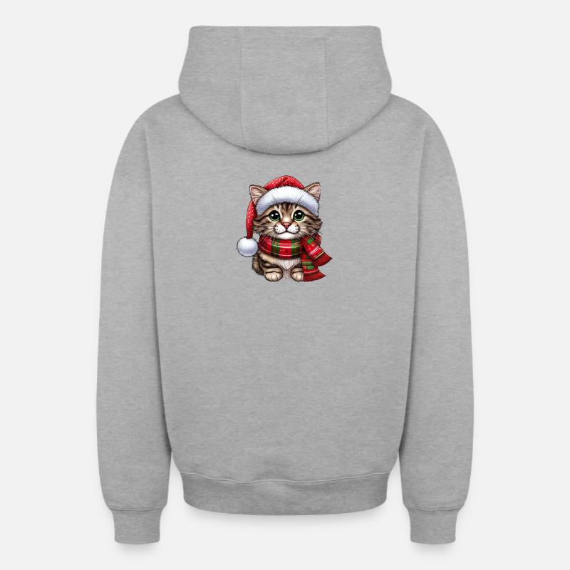 Chat Père Noël - Sweat à capuche unisexe zippé oversize épais SPREAD - gris chiné