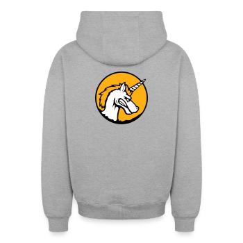 Unicorn Evil Angry Attack Teeth Grinding Sour - Oversized Heavyweight Unisex Zip Hoodie - heather grey - Back - AI Model Male 185 dark (185cm)