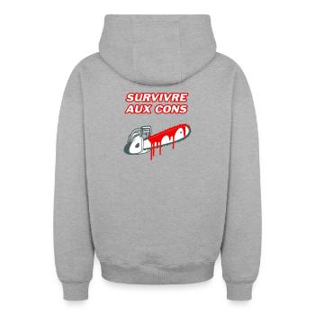 Survivre aux cons - Sweat à capuche unisexe zippé oversize épais SPREAD - gris chiné - Dos - AI Model Male 185 dark (185cm)