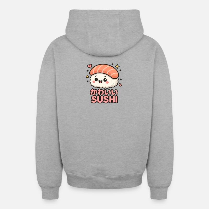 Kawaii Sushi Motif - Sweat à capuche unisexe zippé oversize épais SPREAD - gris chiné