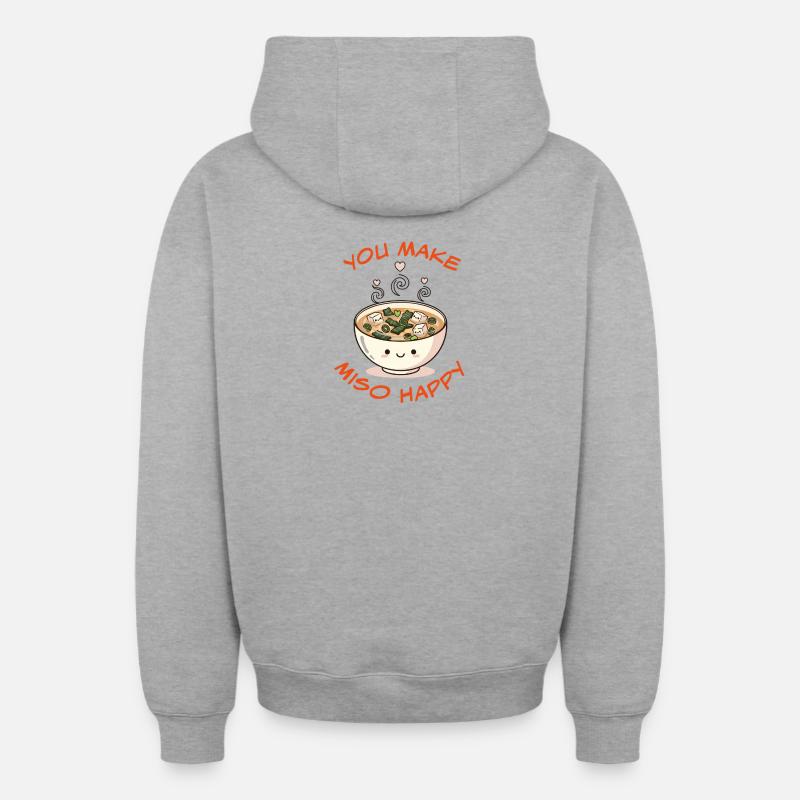 Dessin animé Miso Lucky Bowl - Sweat à capuche unisexe zippé oversize épais SPREAD - gris chiné
