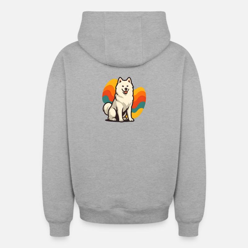 Chien Samoyède Prisme Retro Wave - Sweat à capuche unisexe zippé oversize épais SPREAD - gris chiné