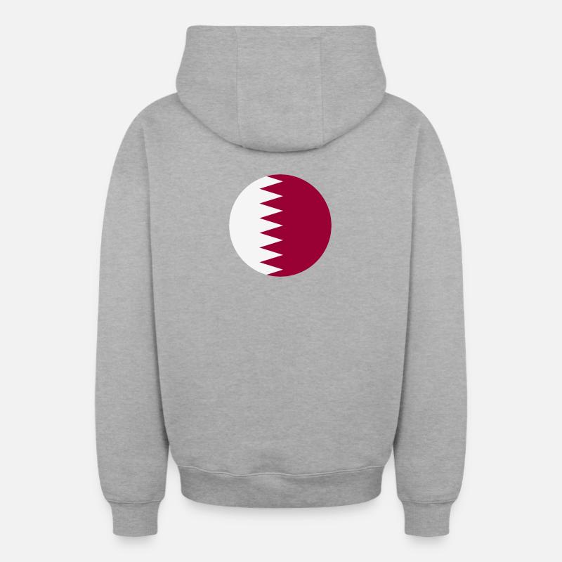 Drapeau rond du Qatar - Sweat à capuche unisexe zippé oversize épais SPREAD - gris chiné