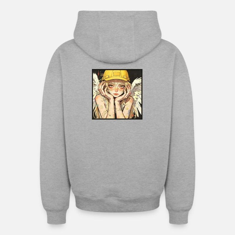 Ouvrier Ailé, Rêveur - Sweat à capuche unisexe zippé oversize épais SPREAD - gris chiné