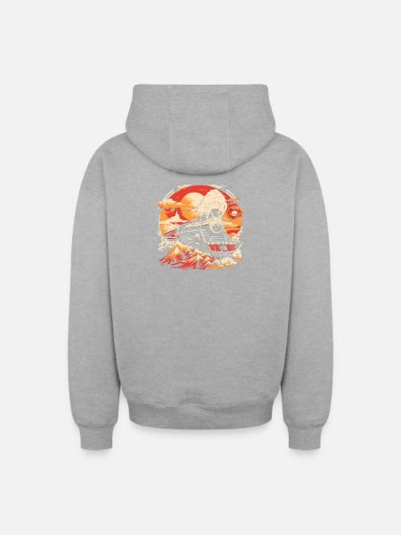 Chemin de fer - Sweat à capuche unisexe zippé oversize épais SPREAD - gris chiné