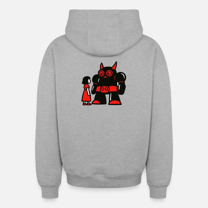 Fille et robot - Sweat à capuche unisexe zippé oversize épais SPREAD - gris chiné
