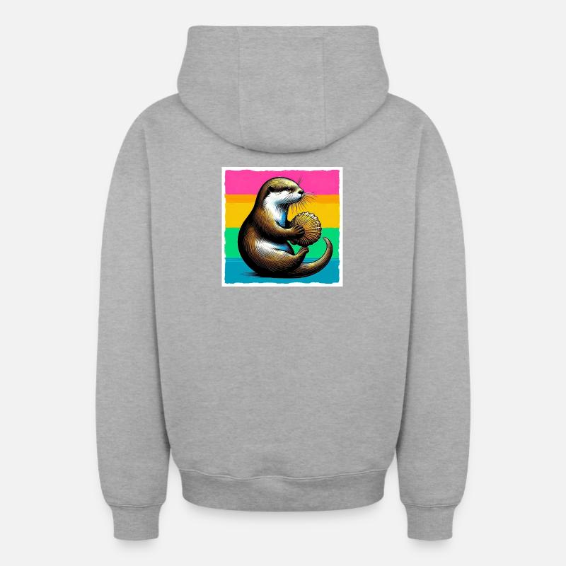 loutre - Sweat à capuche unisexe zippé oversize épais SPREAD - gris chiné