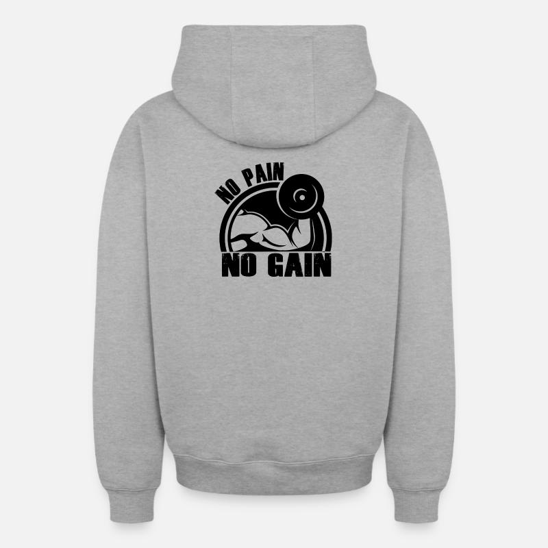 no pain no gain - Sweat à capuche unisexe zippé oversize épais SPREAD - gris chiné