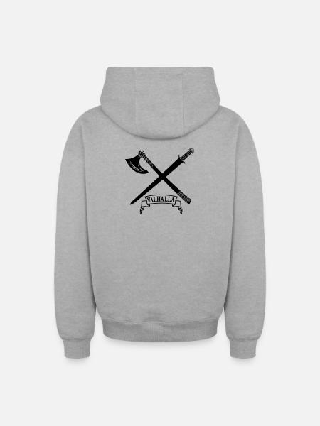 Valhalla avec hache et épée - Sweat à capuche unisexe zippé oversize épais SPREAD - gris chiné