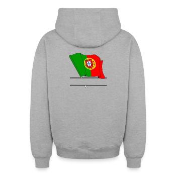 Portugiesische Flagge mit eigenem Text – persönlich gestaltet - Oversized Heavyweight Unisex Zip Hoodie - Grau meliert - Hinten - AI Model Male 185 dark (185cm)