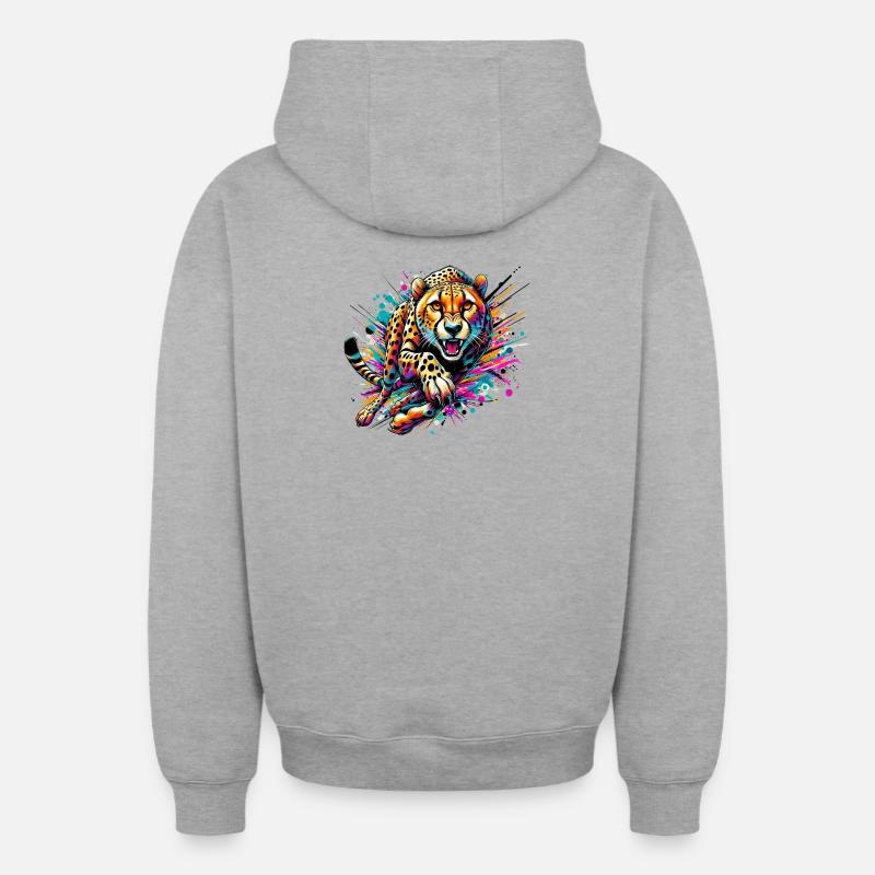 Guépard - Sweat à capuche unisexe zippé oversize épais SPREAD - gris chiné