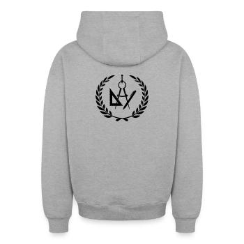 Architekten- oder Designerwerkzeuge im Lorbeerkranz - Oversized Heavyweight Unisex Zip Hoodie - Grau meliert - Hinten - AI Model Male 185 dark (185cm)