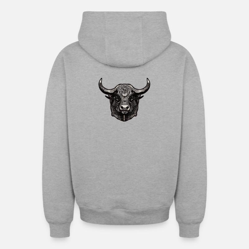 Tête de taureau - Sweat à capuche unisexe zippé oversize épais SPREAD - gris chiné