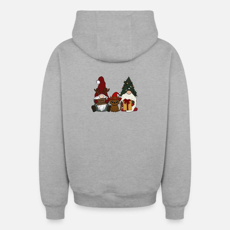 Gnome avec chat - Sweat à capuche unisexe zippé oversize épais SPREAD - gris chiné