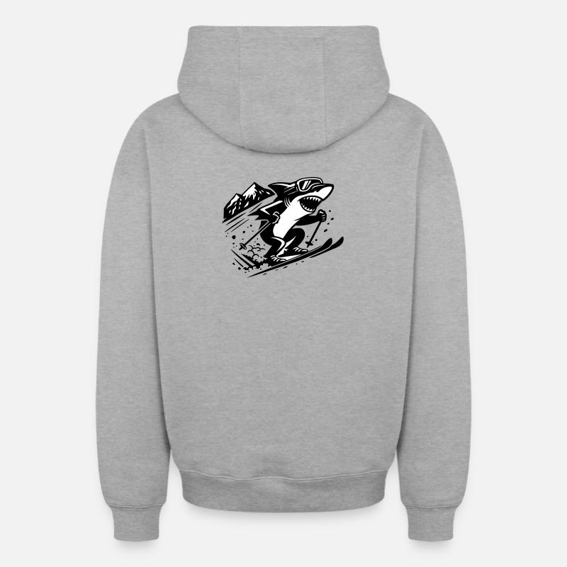 Ski Shark - Sweat à capuche unisexe zippé oversize épais SPREAD - gris chiné