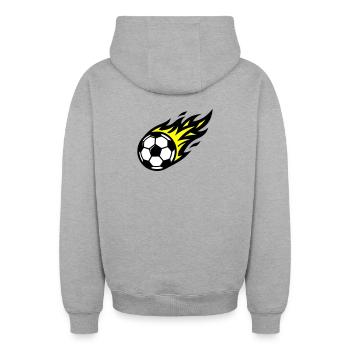 Fussball Flamme Ball - Oversized Heavyweight Unisex Zip Hoodie - Grau meliert - Hinten - AI Model Male 185 dark (185cm)