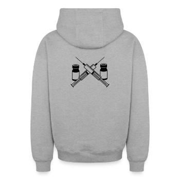Two syringes two jars - Oversized Heavyweight Unisex Zip Hoodie - heather grey - Back - AI Model Male 185 dark (185cm)