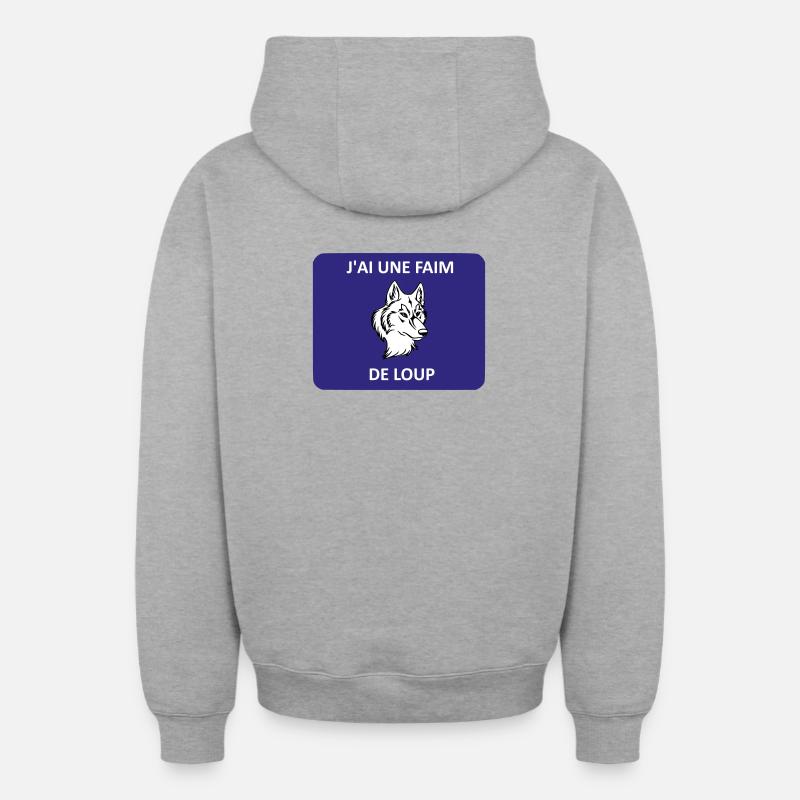 J'ai une faim de loup - Sweat à capuche unisexe zippé oversize épais SPREAD - gris chiné