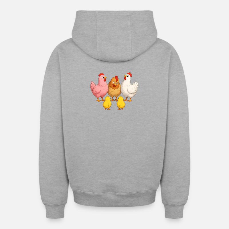 Poules avec poussins - Sweat à capuche unisexe zippé oversize épais SPREAD - gris chiné