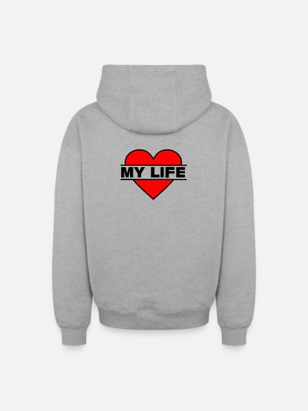 Heart I love my life - Oversized Heavyweight Unisex Zip Hoodie - heather grey