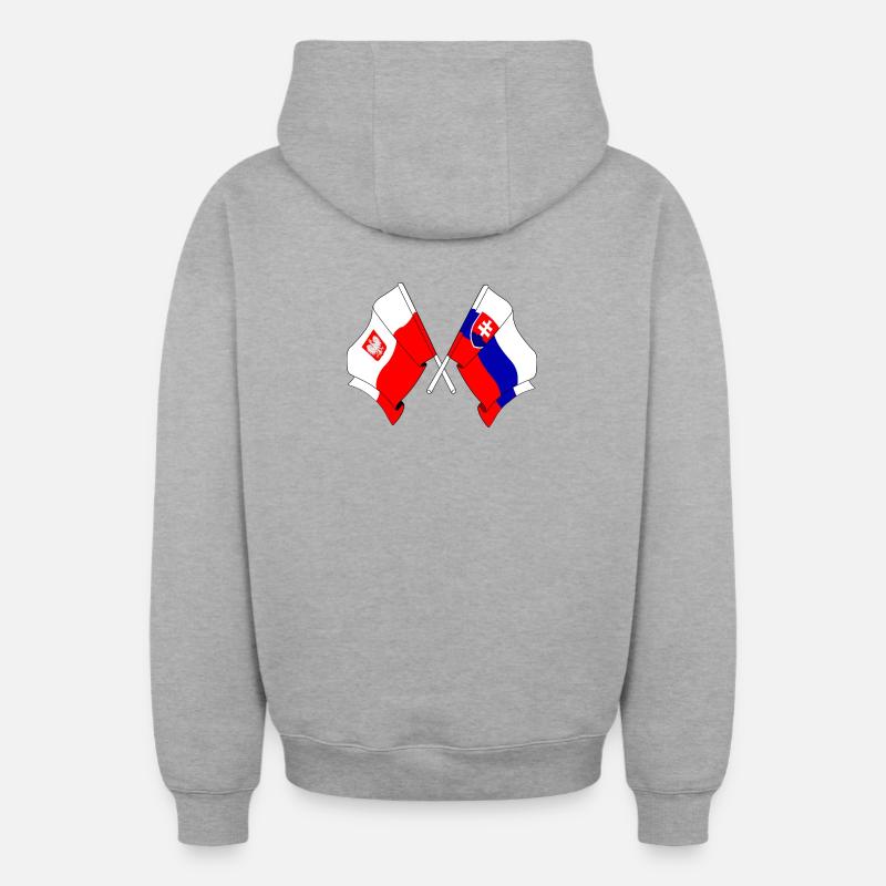 Drapeau Pologne, Slovaquie - Sweat à capuche unisexe zippé oversize épais SPREAD - gris chiné
