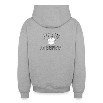 J'peux pas j'ai déménagement - L'excuse classique - Sweat à capuche unisexe zippé oversize épais SPREAD - gris chiné - Dos - AI Model Male 185 dark (185cm)