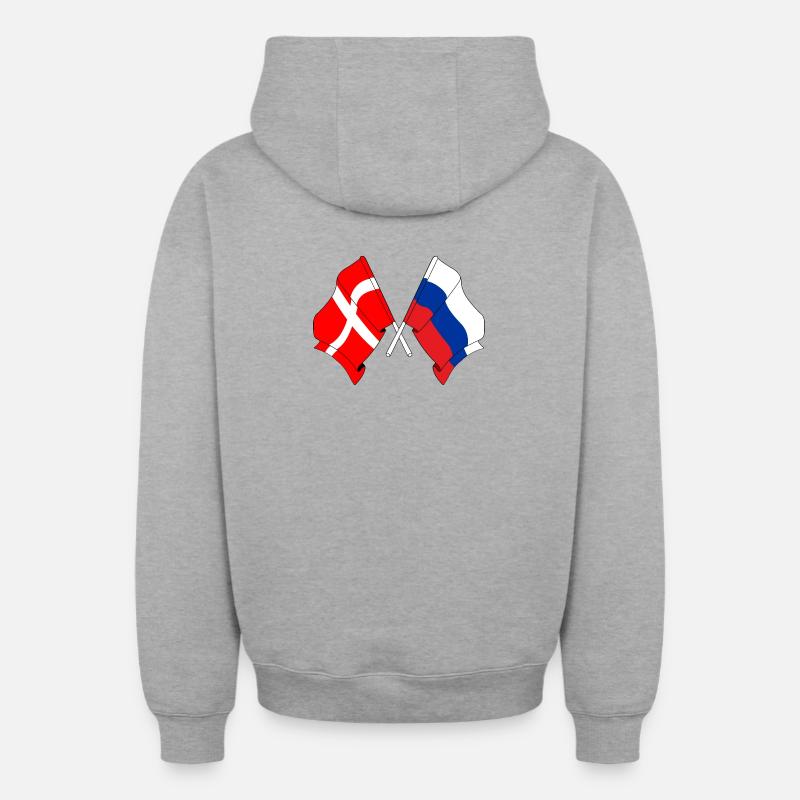 Drapeau Danemark, drapeau Russie - Sweat à capuche unisexe zippé oversize épais SPREAD - gris chiné