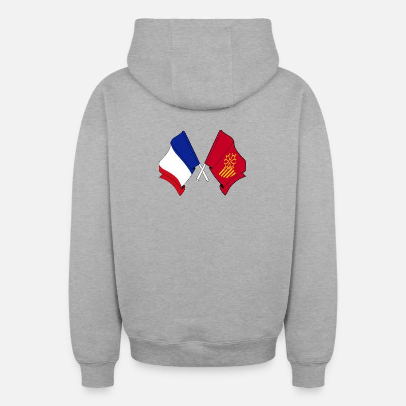 Languedoc-Roussillon & France – Une seule identité - Sweat à capuche unisexe zippé oversize épais SPREAD - gris chiné
