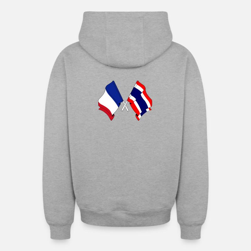 Drapeau France Thaïlande - Sweat à capuche unisexe zippé oversize épais SPREAD - gris chiné
