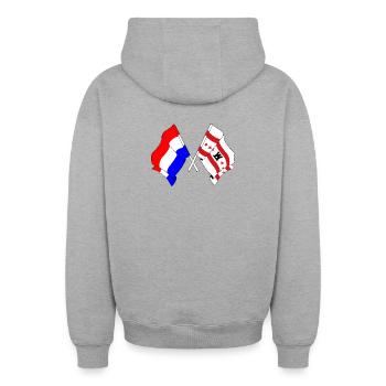 Drapeau des Pays-Bas, croix de la Drenthe - Sweat à capuche unisexe zippé oversize épais SPREAD - gris chiné - Dos - AI Model Male 185 dark (185cm)